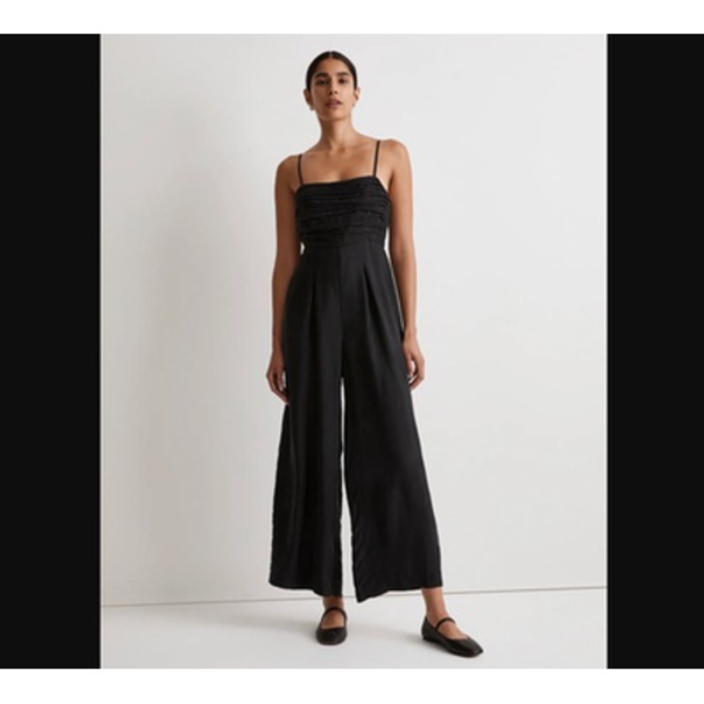 Madewell Jumpsuit Womens 14 Black Wide Leg Strappy Ruched Bodice Dressy Pantsuit